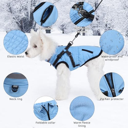 Gyuzh Dog Coat with Harness,Dog Winter Coat Jackets,Winter Waterproof Dog Coat Warm Cold Weather Dog Coat with Harness Built in for Small Medium Large Dogs - color: blue, size: X-Large