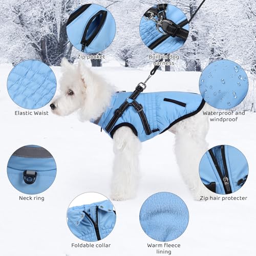 Gyuzh Dog Coat with Harness,Dog Winter Coat Jackets,Winter Waterproof Dog Coat Warm Cold Weather Dog Coat with Harness Built in for Small Medium Large Dogs - color: blue, size: XX-Large