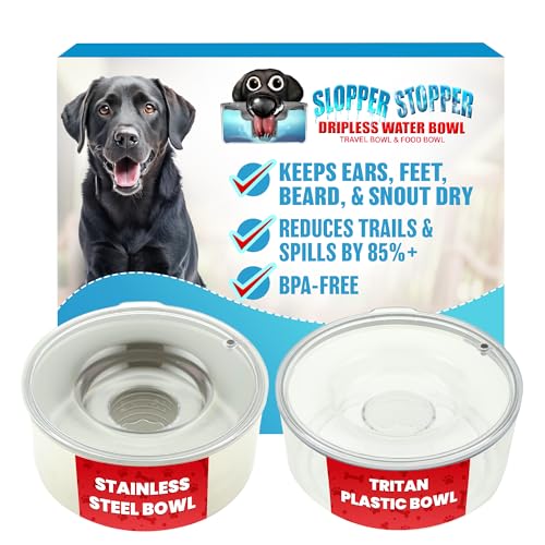 Slopper Stopper Tritan Plastic Dripless Water Bowl with Lid – Holds 1 Gal, Reduces Spills & Trails Up to 85%+, Water Bowl for Large Breed Dogs (51-85 lbs), The Original Slobber Stopper - size: 51-85 Lbs Large, style: Tritan Plastic