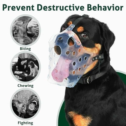 Mayerzon Pitbull Muzzle, Basket Muzzle for Large Dogs Rottweiler to Prevent Biting Chewing Scavenging, Breathable Dog Mouth Guard for Grooming Vet Visits that Allows Panting Drinking - size: XL