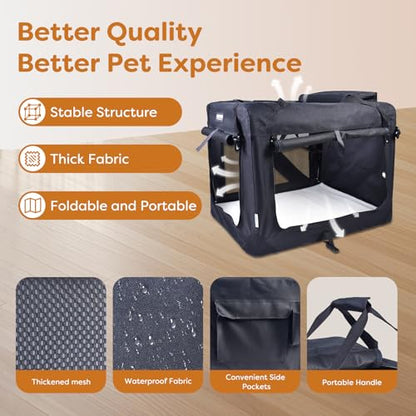 JESPET Soft Dog Crates Kennel for Pets, 3 Door Soft Sided Folding Travel Pet Carrier with Straps and Fleece Mat for Dogs, Cats (Graphite Black, Large(30" L x 21" W x 23" H)) - color: Graphite Black