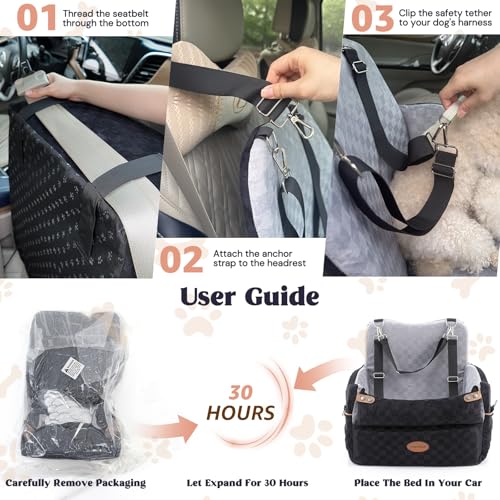 WOOCHPET Dog Car Seat for Small Pets Sturdy Puppy Booster Bed with Elevated Window View Washable Travel Carrier up to 35 Lbs - size: Medium