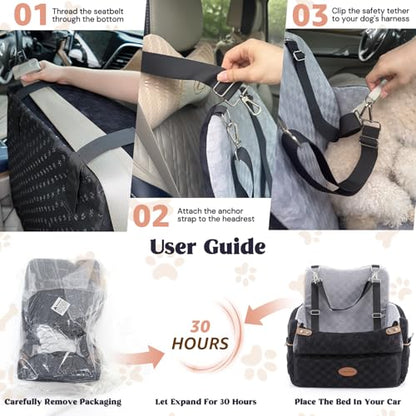 WOOCHPET Dog Car Seat for Small Pets Sturdy Puppy Booster Bed with Elevated Window View Washable Travel Carrier up to 35 Lbs - size: Medium