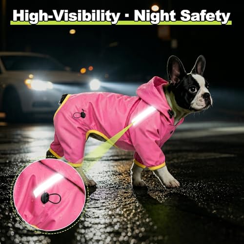 Dog Raincoat, Professional Waterproof with Taped Seams, Ultralight Urban Quick Layer, High-Vis Reflective Stripes, Dirt-Resistant & Easy Care, Year-Round Essential for Dogs (Pink, Small)