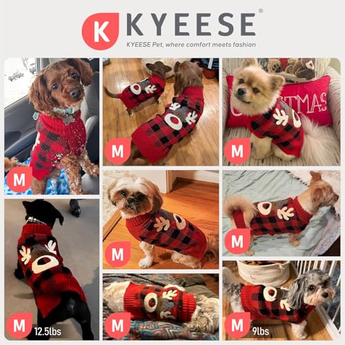 KYEESE Dog Christmas Sweater with Snowman Design, Turtleneck Dog Sweater for Small Dogs, Red Buffalo Plaid Knitwear, Cozy Winter Holiday Outfit with Leash Hole, Warm Soft Pet Clothes, Medium - color: 4# Snowman, size: Medium (7-11lbs)