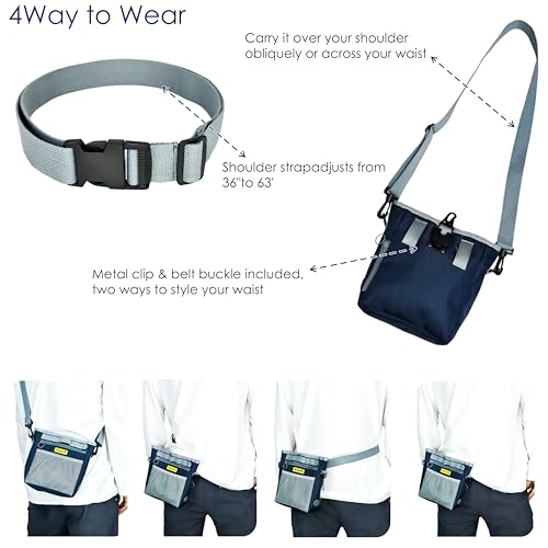 Raisingwell Dog Treat Pouch with Magnetic Closure 4-Cup Silicone Bag Fanny Pack Holder with Clicker 4 Ways to Wear Front Pocket Fits All Phones Ideal for Leash, Pet Walking and Training（Blue） - color: H.Blue, size: 4CUP
