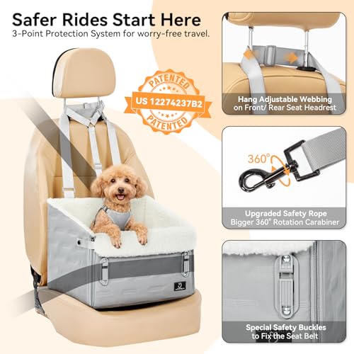 Dog Car Seat for Front or Back Seat – Patented Safety Buckle, Booster Seat for Small Dogs & Puppies up to 35 lbs, Elevated with Washable Cover, Fits Cars/SUVs/Trucks