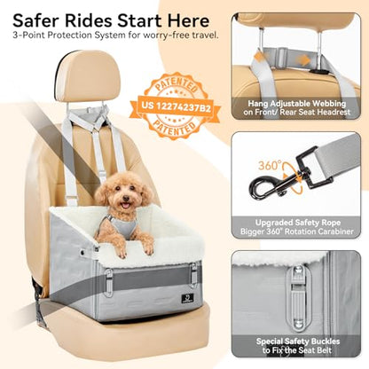 Dog Car Seat for Front or Back Seat – Patented Safety Buckle, Booster Seat for Small Dogs & Puppies up to 35 lbs, Elevated with Washable Cover, Fits Cars/SUVs/Trucks
