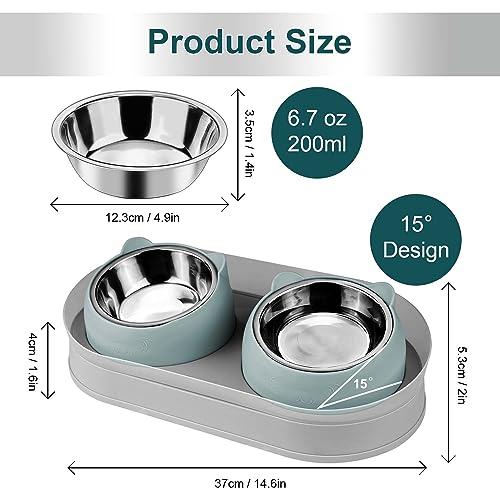 Elevated Raise Tilted Cat Food Bowls,with Stand Stainless Steel, Anti Vomiting, Double Cat Food and Water Bowl Set (Grayblue) - color: Grayblue
