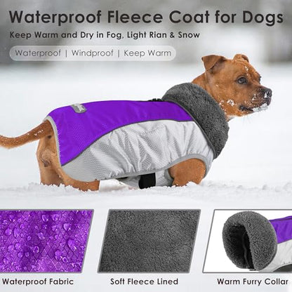Petglad Dog Coat, Waterproof Ripstop Dog Winter Jacket with Leash Hole, Reflective Adjustable Warm Pet Fleece Snow Sweater for Small Medium Large Dogs - Purple, 3XL - color: Purple, size: 3XL