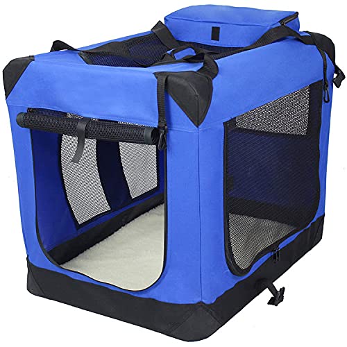 PETSWORLD Folding Soft Dog Crate, Indoor & Outdoor Pet Home, Oxford and Metal Frame, Indoor & Outdoor Protection, Blue Flow Crate 20 x 12 x 12 inch