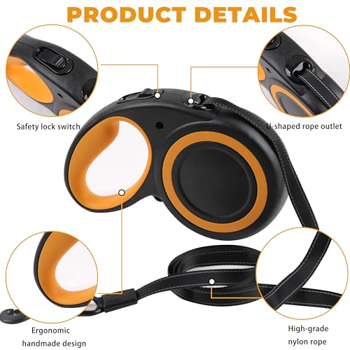 Retractable Dog Leash 16ft, Heavy Duty Pet Walking Leash for Medium/Large Breed up to 110 lbs, 360° Tangle-Free Long Retract Dog Lead, Soft Grip, One-Hand Brake