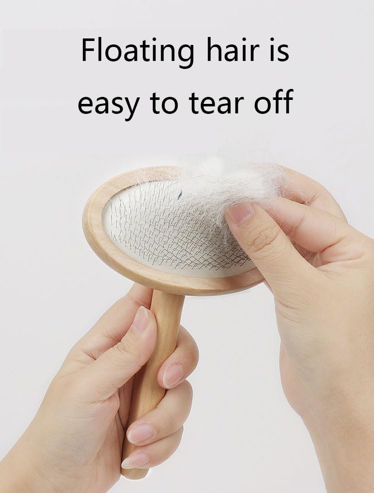 Dog Pin Brush, Airbag Pet Grooming Wooden Comb, Stainless Steel Round Pin Comb, Wooden Handle, Removes Shedding, Tangled Dead Hair, Suitable for Long-haired or Short-haired Cats and Dogs(Large)