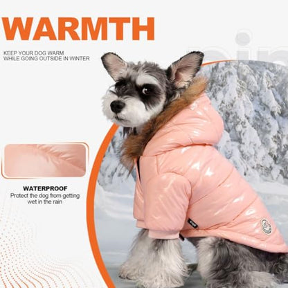 PINA Dog Winter Coat with Faux Fur Hood, Windproof and Warm, Suitable for Small to Large Dogs, Pink, XL - color: Pink, size: XL(chest:23.6in)