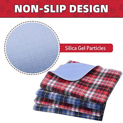 KOOLTAIL Washable Pee Pads for Dogs - Waterproof & Non-Slip Plaid Puppy Potty Training, Reusable Whelping Pad, Dog Food Feeding Mat, Red & Blue - size: 18" x 24" (4 Pack)