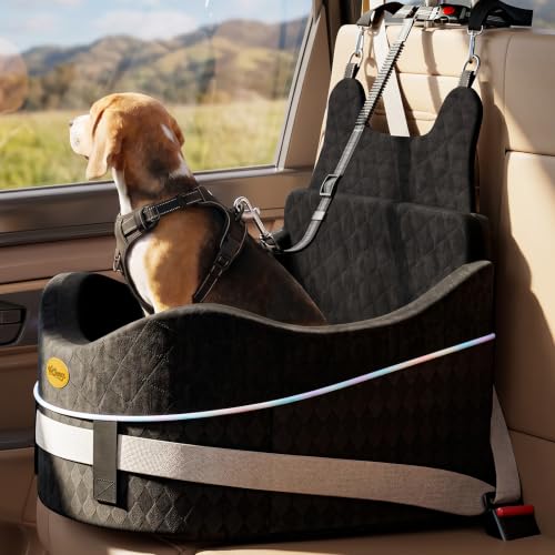 【Master Crafted for Medium Dogs】 PetDance Dog Car Seat with Anti-Tip Design | Cooling Cushion Dog Car Bed for Medium & Small Dogs Up to 50 lbs, 30% Extra Spacious, Anti-Slip Base, Premium Matte Black - color: Premium Matte Black