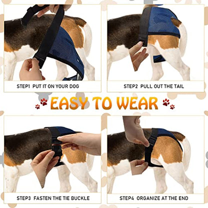 BLMHTWO 2PCS Dog Pants Dog Nappies, Dogs Period Pants with 6PCS Washable Female Dogs Season Pants Adjustable Protective Trousers for Female Puppy in Heat Monthly, Black, Blue