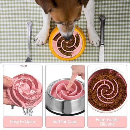 Slow Feeder Dog Bowls Insert, Bestalk Soft Silicone Slow Eating Feeder Insert with Suction Cups for Small, Medium and Large Dogs, Fit into Basic and Elevated Dog Bowls, Pink - color: Pink, size: M