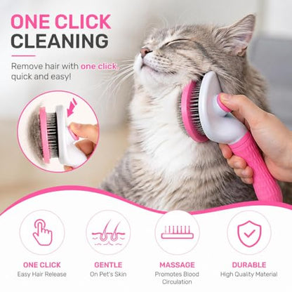 Pet Grooming Deshedding Brush, Self-Cleaning Massaging Brush for Dogs and Cats, Short and Long Hair (Pink) - color: Pink