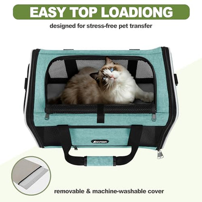 GAPZER Cat Carrier 18"x11"x11" TSA Approved Ventilated Top Open Softsided Pet Air Travel Bag, Small Animal Basic Crate Shih Tzu Dog Kennel Carry Case, 4-Mesh-Side Kitty Carry on up to 20lbs Teal - color: Turquoise
