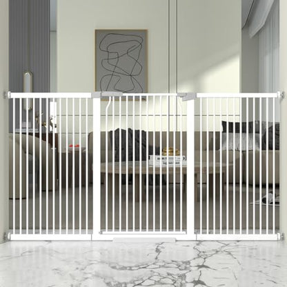 41" Extra Tall and Wide Baby Gate, 74.2-76.7'' Wide Pet Cat Gate for Doorway, Extra Wide Pressure Mounted Child Door with Expansion Kit, Metal Safe Gate, Tall Dog Gate, White - size: 74.2-76.7''W