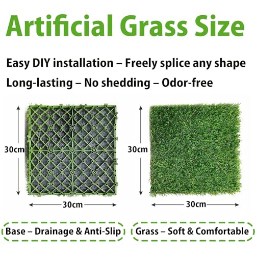 Interlocking Artificial Grass Tiles Self Draining Fake Turf Squares for Patio Balcony Outdoor Flooring Dog Potty Mat Indoor Deck Garden Green 18pcs - size: 18pcs