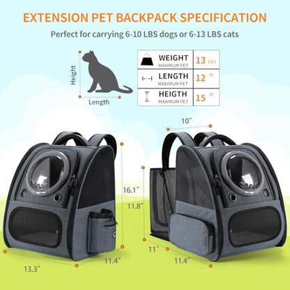 Bubble Cat Backpack Carrier, Expandable Cat Carrier Backpack,Breathable Pet Backpack for Medium Cat,Kitten and Small Puppy, Large Space,Portable Bags Foldable Dog Backpack for Traveling,Hiking(Grey) - color: 01-Grey