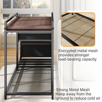 kepptory Dog/Cat Window Perch with Stairs and Seat Cushion, Pet Bunk Bed with Storage Drawers, Bedside Dogs Cot for Small, Medium Cats & Dogs, Pet Stairs Ramp(Brown) - color: Brown