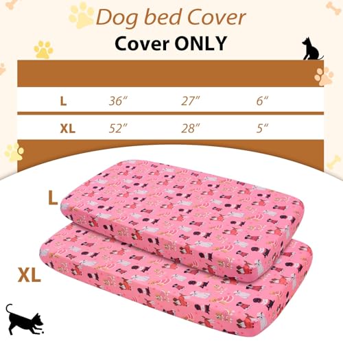 Replacement Dog Bed Covers Elastic Edged Washable Dog Bed Sheets with Cute Pink Pattern Design for Large Dog Beds, Cover Only - color: Pink Dog Plus, size: 52.0"L x 28.0"W x 5.0"Th