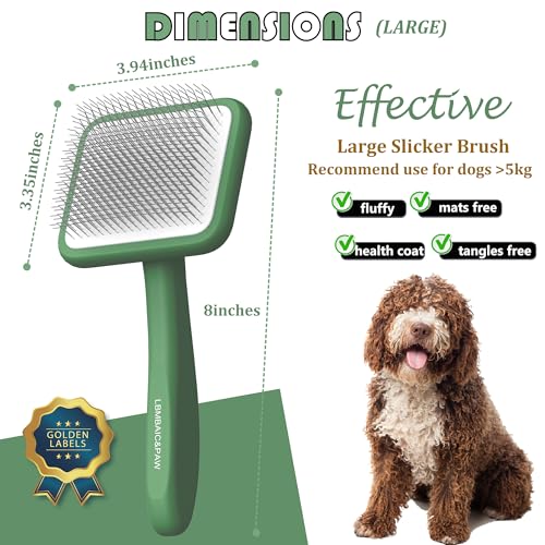Dog Brushes for Poodle,Doodle,Bernedoodle,Chow Chow Best Slicker Brush for Thick Long Curly Hair Deshedding,Detangles,Fluffy,Grooming,Remove Loose Hair Long Pin Slicker Brush.Wood body(Large) - color: Green