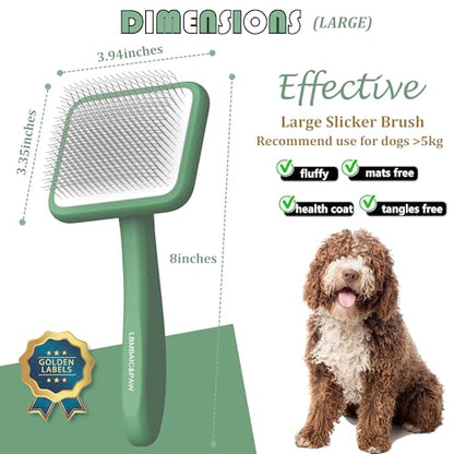 Dog Brushes for Poodle,Doodle,Bernedoodle,Chow Chow Best Slicker Brush for Thick Long Curly Hair Deshedding,Detangles,Fluffy,Grooming,Remove Loose Hair Long Pin Slicker Brush.Wood body(Large) - color: Green