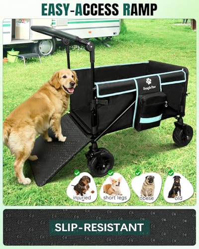 Snagle Paw Extra Large Dog Stroller,Wagon Cart for Medium Large Dogs up to 120lbs | All Terrain Foldable Pet Stroller with Ramp & Tailgate (Extra Space), Adjustable Handle & One-Step Brake - color: blue