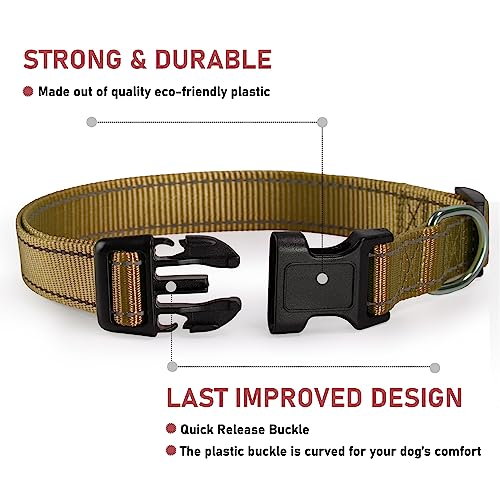 Reflective Dog Collar with Buckle Adjustable Safety Nylon Collars for Small Medium Large Dogs, Brown L - color: Brown, size: Large :Width 1",Neck 14-22"