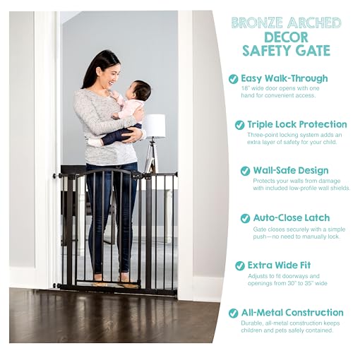 Regalo Safety 30-35” Extra Wide Baby Gate for Doorways & Bottom of Stairs, Pressure Mounted Walk-Through Gate for Babies, Toddlers & Pets, Bronze - color: Bronze - 30-35"w X 30"h