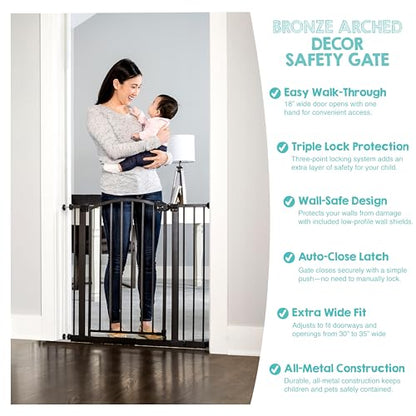 Regalo Safety 30-35” Extra Wide Baby Gate for Doorways & Bottom of Stairs, Pressure Mounted Walk-Through Gate for Babies, Toddlers & Pets, Bronze - color: Bronze - 30-35"w X 30"h
