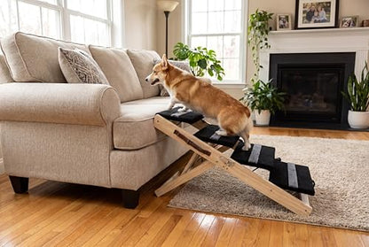 2-in-1 Dog Stairs Ramp – Foldable Pet Steps for Small Dogs | Collapsible Wooden Pet Ramp, 4 Adjustable Heights, Non-Slip High Traction Fabric Surface, Portable Solid Pine Wood Steps - size: X Trumpet