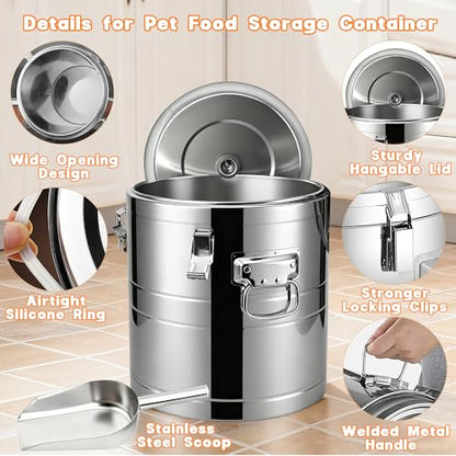 35lb Stainless Steel Dog Food Storage Container, Large Capacity Metal Pet Food Storage Container with Scoop, Airtight Dog & Cat Food Treat Bin for Dry Food Keep Fresh for Multi-Pet Households - size: 35lb