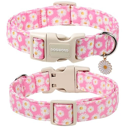 DOGWONG Flower Dog Collar-Daisy Flower Print Girl Dog Collar for Large Cute Dog Collars Spring Female Pet Gift Adjustable Heavy-Duty Soft Collar，XS - color: A: Pink Daisy, size: X-Small