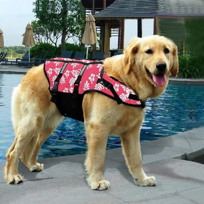 Izefia Dog Life Jacket Swimming Safety Coat Floatation Life Vest Life Saver with Handle for Small Dog Puppy Large Dog (Pink Flower, XXS) - color: Pink Flower, size: XX-Small
