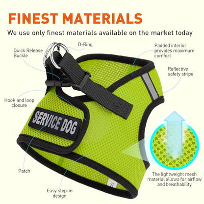 Dogline Boston Step in Mesh Dog Harness with Service Dog Patch No Choke Pet Vest Soft Gentle Padded Chest Halter for Puppies Small Medium and Large Dogs 16 to 18 inches Girth Lime Green - color: Lime Green, size: Girth 16 to 18"