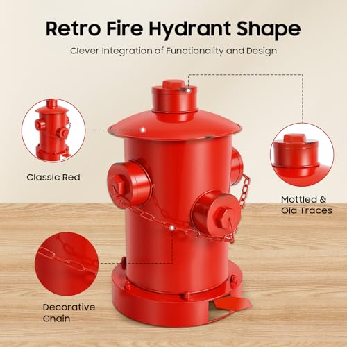 Retro Creative Fire Hydrant Trash Can, Large Capacity Pedal Trash Can with Inner Bucket & Lid Dog Poop Trash Can Outside Red Waste Bin for Home Garage Garden Indoor Outdoor Use