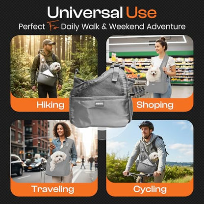 Small Dog Sling Carrier Bag, Hands-Free Dog Carrier Sling with Safety Buckle, Breathable Mesh, Adjustable Strap, Padded Back, Storage Pockets, Pet Carrier for Dogs, Cats, Puppies up to 8–10 lbs - color: Grey