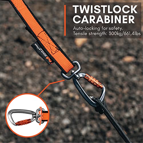 Non-stop Dogwear Bungee Dog Leash with Shock Absorption (2.8 m) - Elastic Dog Leash for Sports Running, Biking & Hiking - Hands Free Leash with Twistlock Safety Carabiner for Adventures, Black/Orange - size: 2.8 m / 23 mm