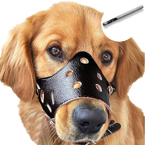 BARKLESS Dog Muzzle Leather, Soft Secure Anti-Barking Leather Muzzle for Large Sized Dogs to Prevent Biting, Breathable and Adjustable, Allows Drinking and Panting, Used with Collars - color: Black, size: XL (Snout Cir: 11"-13.75")