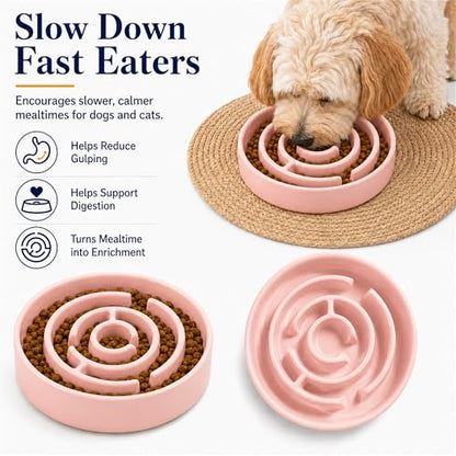 Ceramic Slow Feeder Dog Bowls with Anti-Slip, Slow Feeder & Non-Slip Design, Boredom and Anxiety Reducer, Suitable for All Breed Dogs and Cat (Ceramic-Pink) - color: Ceramic-Pink