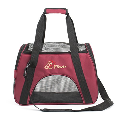Pawer Soft-Sided Pet Carrier for Cat and Small Dog,Burgundy Color,Medium Size,Washable Cloth Airline Approved Travel Tote,with 2 Mesh Opens and a Strap for Carry,Multiple Colors Available - color: Burgundy