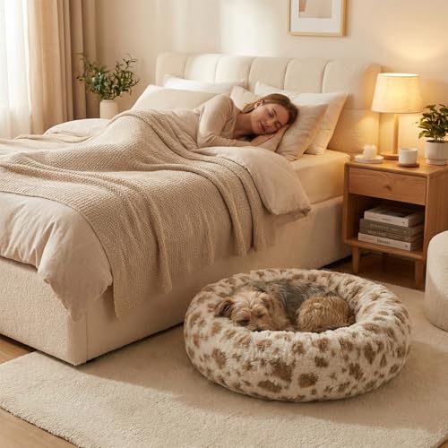Avont Washable Donut Dog Bed with Removable Cover, Orthopedic Mixed Memory Foam Round Pet Bed, Ultra-Thick Faux Rabbit Fur Calming Cushion for Small, Medium Dogs - size: S ( 23")