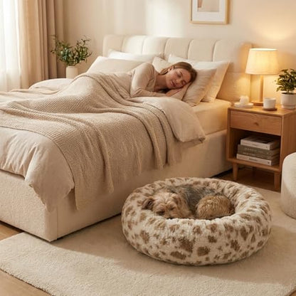 Avont Washable Donut Dog Bed with Removable Cover, Orthopedic Mixed Memory Foam Round Pet Bed, Ultra-Thick Faux Rabbit Fur Calming Cushion for Small, Medium Dogs - size: M ( 30")