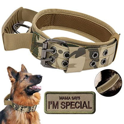 Tactical Dog Collar with Handle - Military Adjustable Dog Training Collar Soft Nylon and Heavy Duty Metal Buckle for Medium Large Dogs - with Patch (Camo with Patch, Medium) - color: Camo with Patch, size: Medium