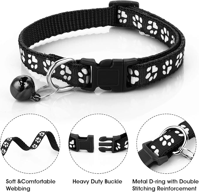 Red Dog Collar with Bells for Small Dogs, Puppy Collar and Leash Set Pawprint Adjustable Cat Collar with Bell for Tiny Little XXS XS Extra Small Breed Pets Dogs Kittens Girls Female - color: Red